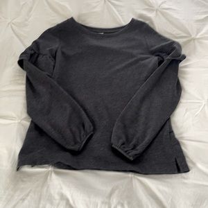 dark gray ruffled long sleeve blouse